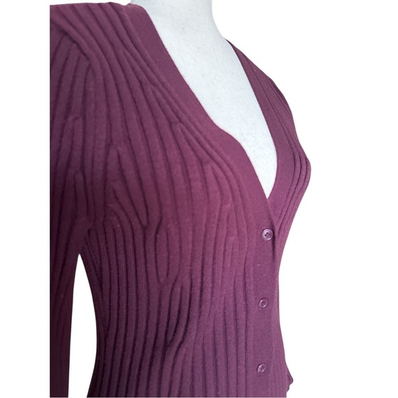 Paige Shirin Ribbed Button-Down Cardigan in Aubergine – Size L - Picture 3 of 7